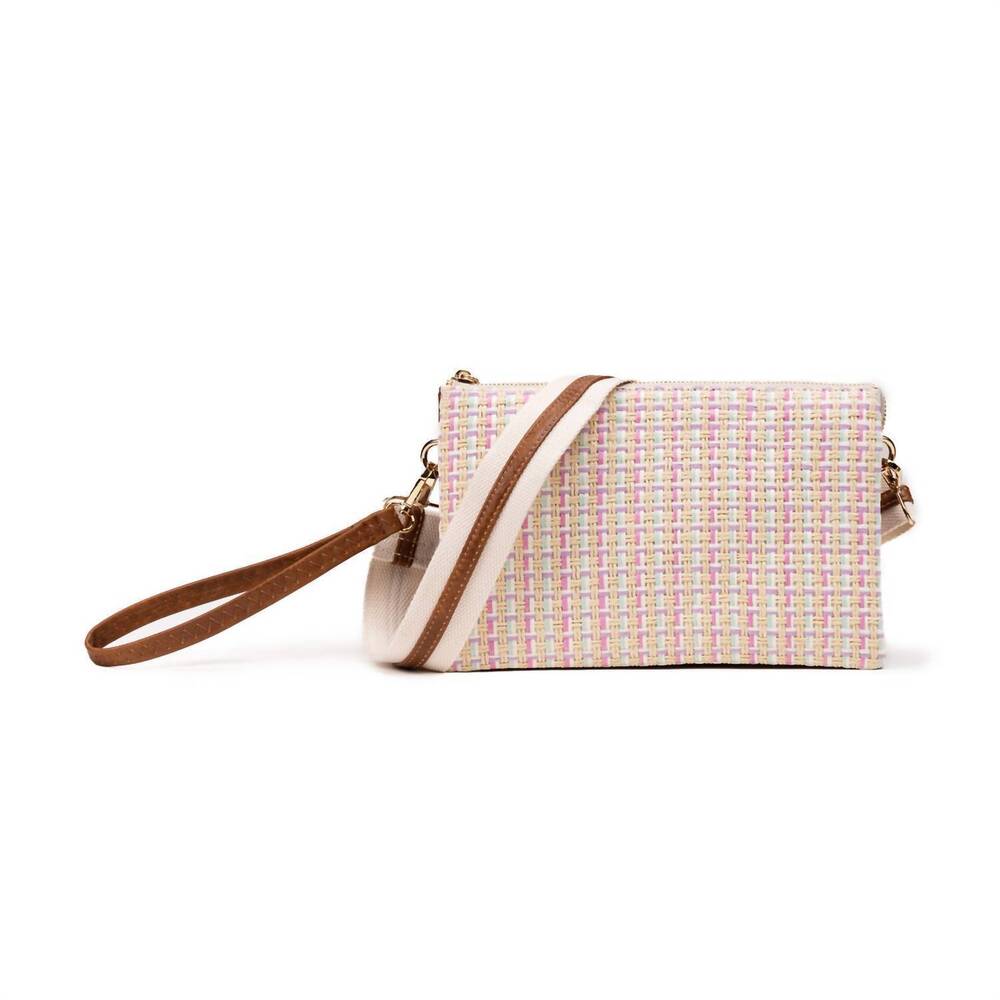 NEW JEN & CO. women's izzy woven crossbody bag in multi lavender